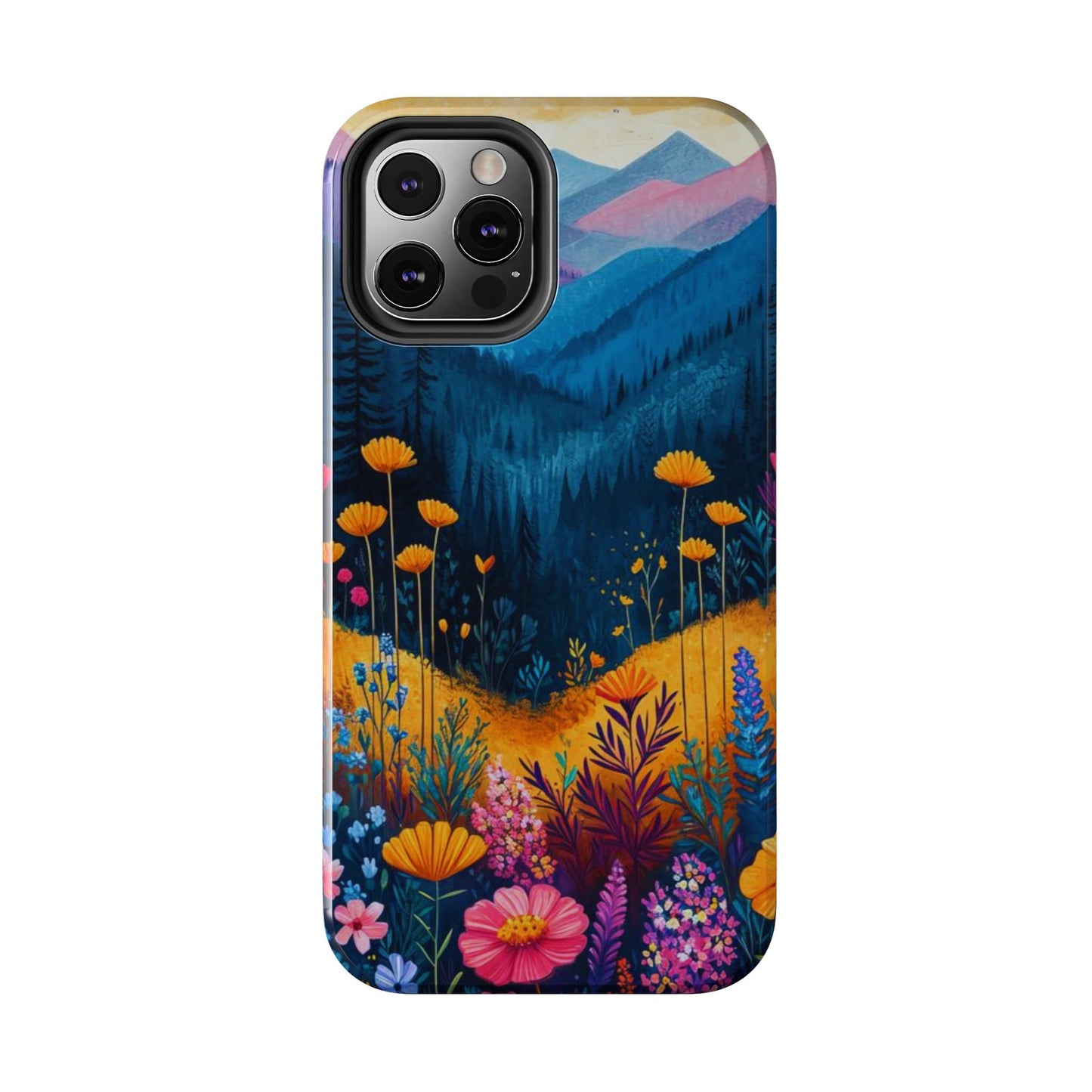 Vibrant Wildflower Mountain iPhone Case – Bold Nature Art, Dual - Layer Protection" - BOGO Cases