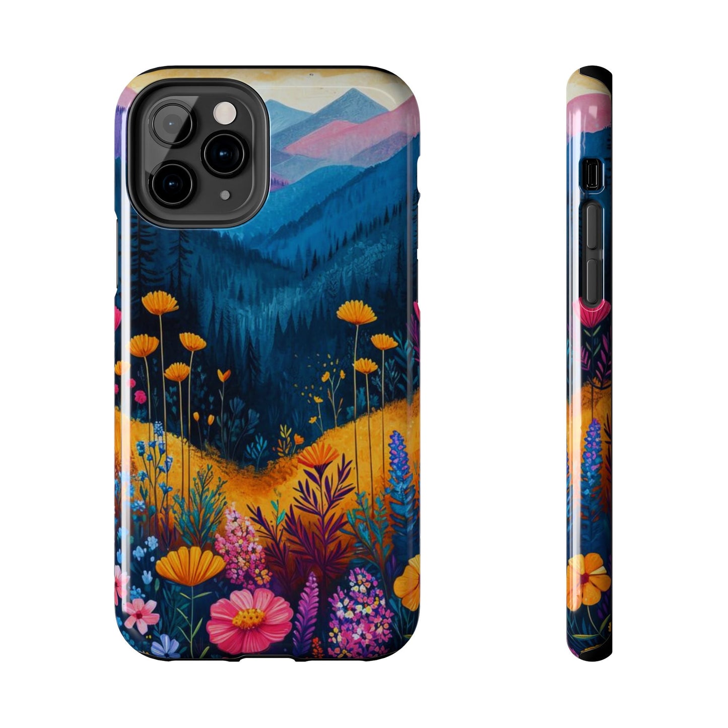 Vibrant Wildflower Mountain iPhone Case – Bold Nature Art, Dual - Layer Protection" - BOGO Cases