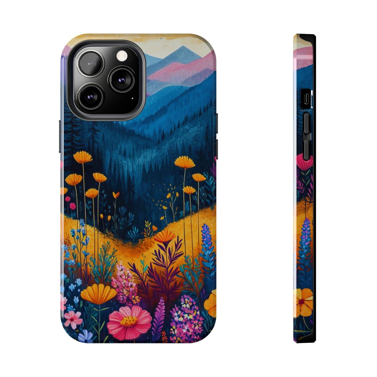 Vibrant Wildflower Mountain iPhone Case – Bold Nature Art, Dual - Layer Protection" - BOGO Cases