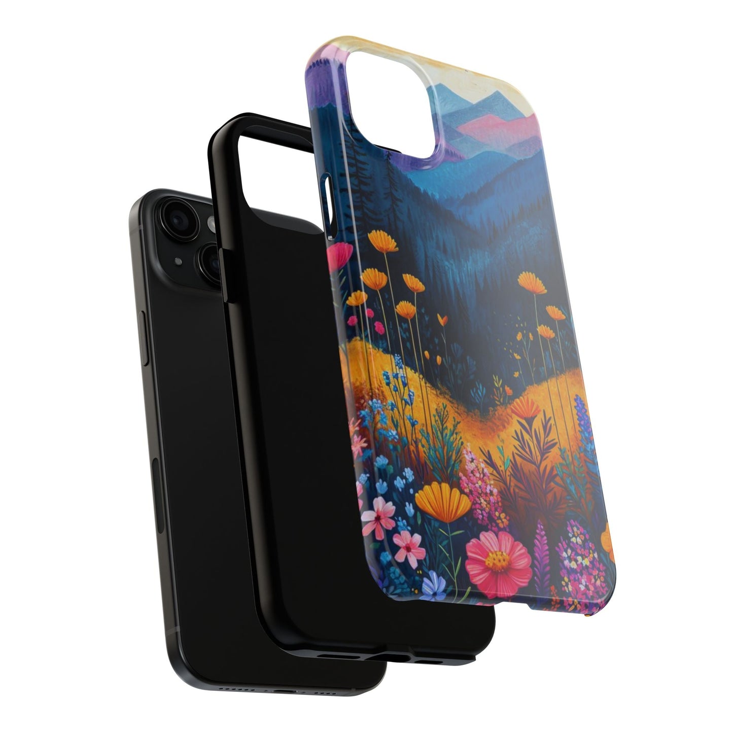 Vibrant Wildflower Mountain iPhone Case – Bold Nature Art, Dual - Layer Protection" - BOGO Cases