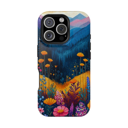 Vibrant Wildflower Mountain MagSafe iPhone Case – Bold Nature Art, Dual - Layer Protection - BOGO Cases