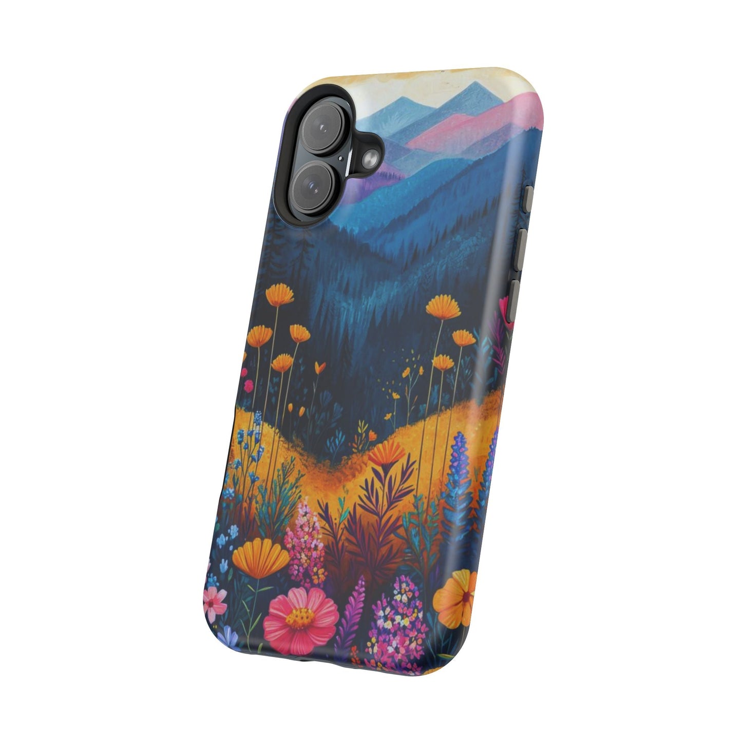 Vibrant Wildflower Mountain MagSafe iPhone Case – Bold Nature Art, Dual - Layer Protection - BOGO Cases