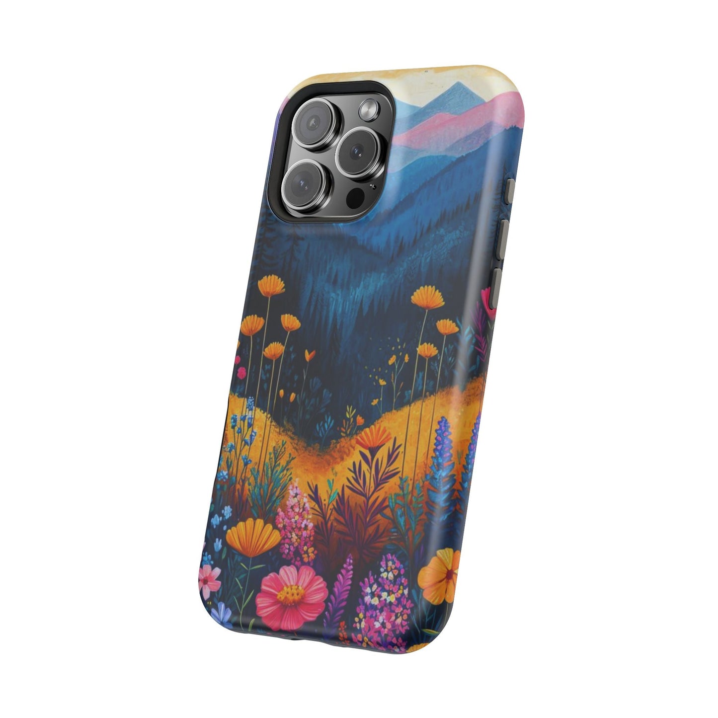 Vibrant Wildflower Mountain MagSafe iPhone Case – Bold Nature Art, Dual - Layer Protection - BOGO Cases