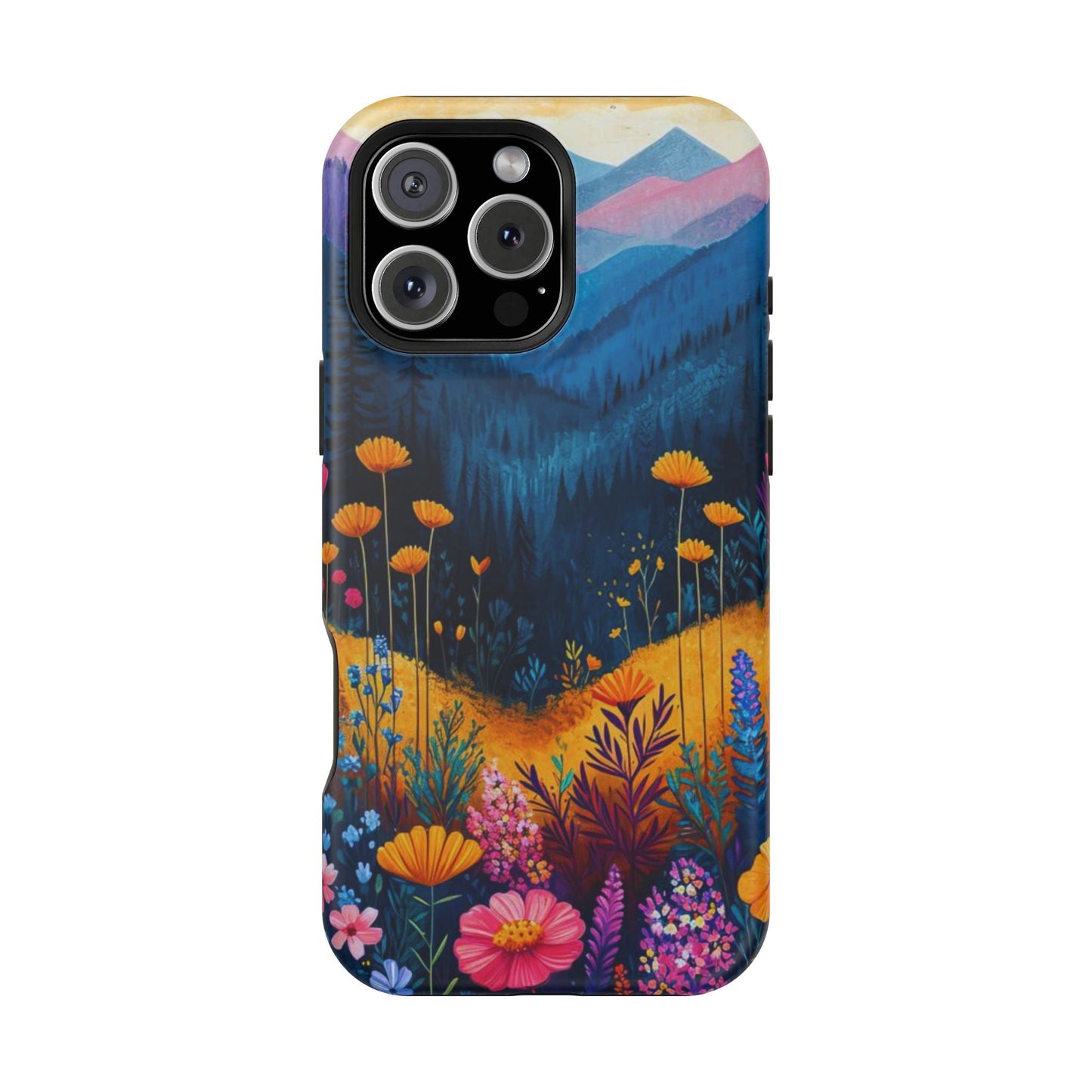 Vibrant Wildflower Mountain MagSafe iPhone Case – Bold Nature Art, Dual - Layer Protection - BOGO Cases