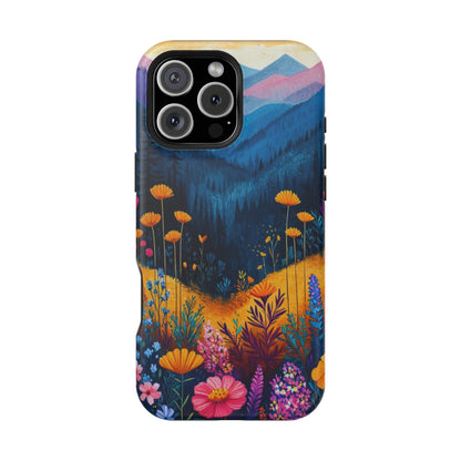 Vibrant Wildflower Mountain MagSafe iPhone Case – Bold Nature Art, Dual - Layer Protection - BOGO Cases