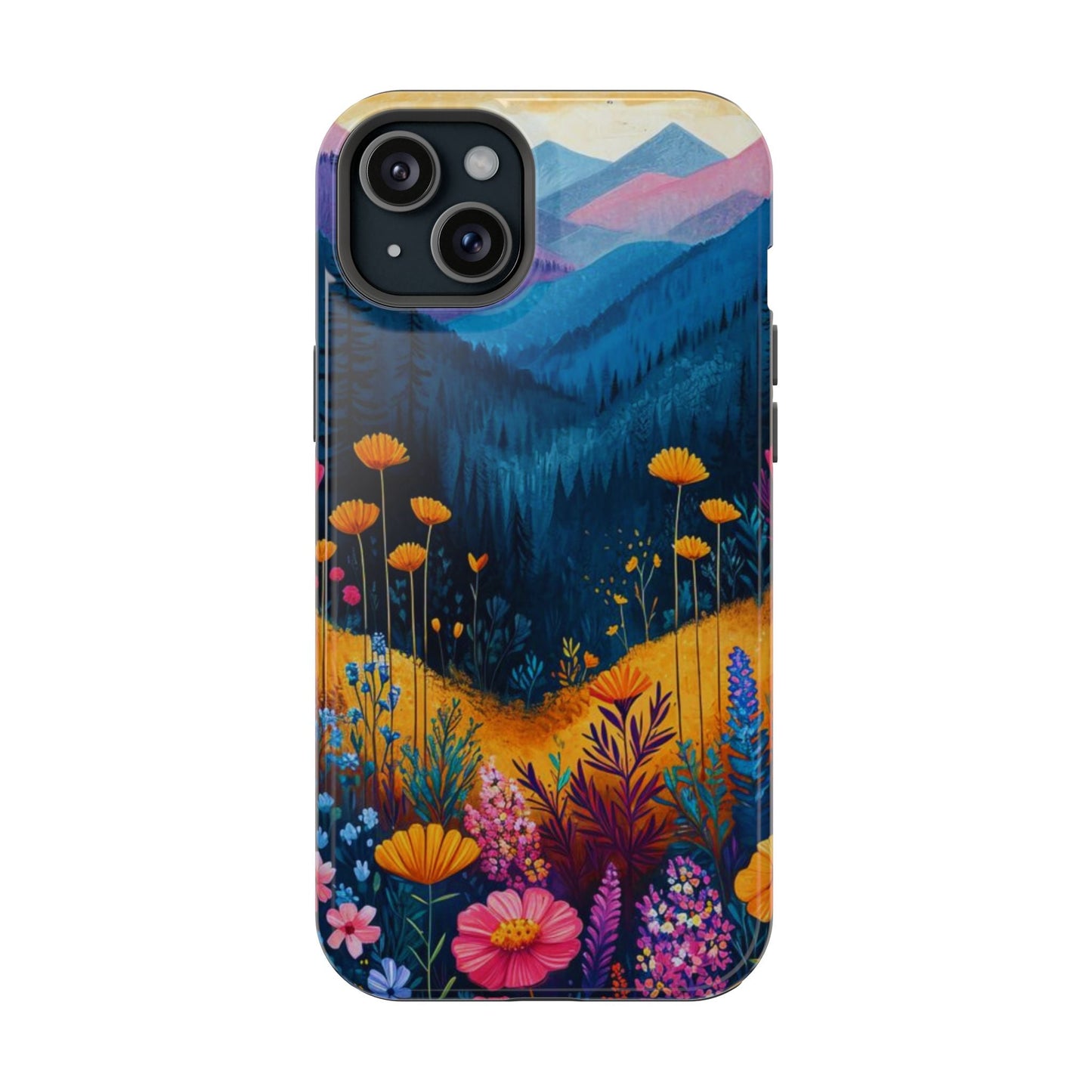 Vibrant Wildflower Mountain MagSafe iPhone Case – Bold Nature Art, Dual - Layer Protection - BOGO Cases