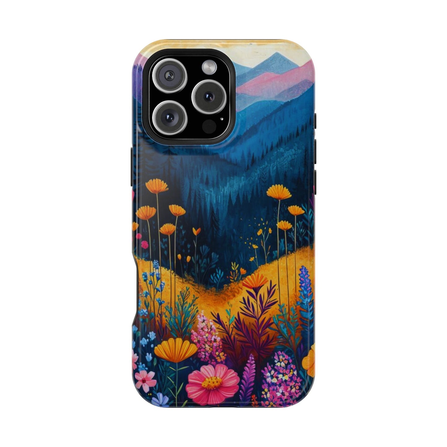 Vibrant Wildflower Mountain MagSafe iPhone Case – Bold Nature Art, Dual - Layer Protection - BOGO Cases