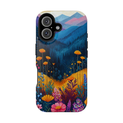 Vibrant Wildflower Mountain MagSafe iPhone Case – Bold Nature Art, Dual - Layer Protection - BOGO Cases