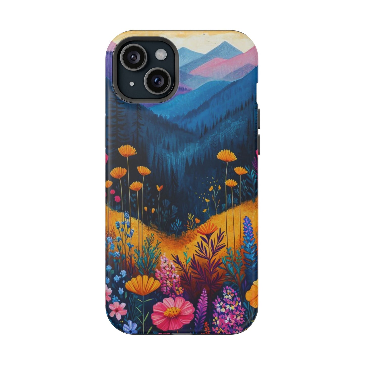 Vibrant Wildflower Mountain MagSafe iPhone Case – Bold Nature Art, Dual - Layer Protection - BOGO Cases