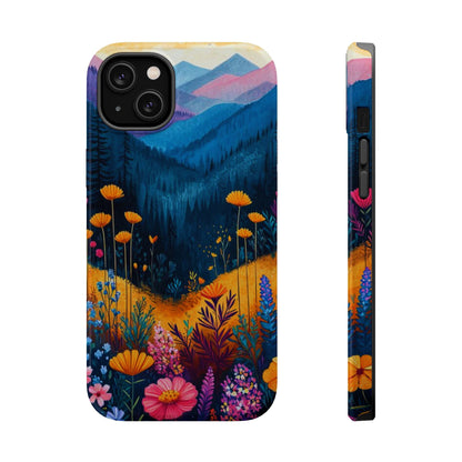 Vibrant Wildflower Mountain MagSafe iPhone Case – Bold Nature Art, Dual - Layer Protection - BOGO Cases