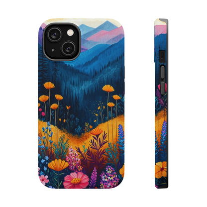 Vibrant Wildflower Mountain MagSafe iPhone Case – Bold Nature Art, Dual - Layer Protection - BOGO Cases