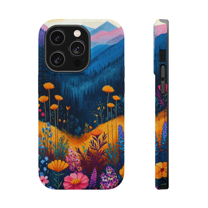 Vibrant Wildflower Mountain MagSafe iPhone Case – Bold Nature Art, Dual - Layer Protection - BOGO Cases