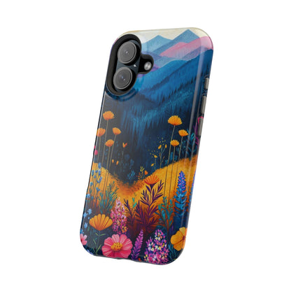 Vibrant Wildflower Mountain MagSafe iPhone Case – Bold Nature Art, Dual - Layer Protection - BOGO Cases