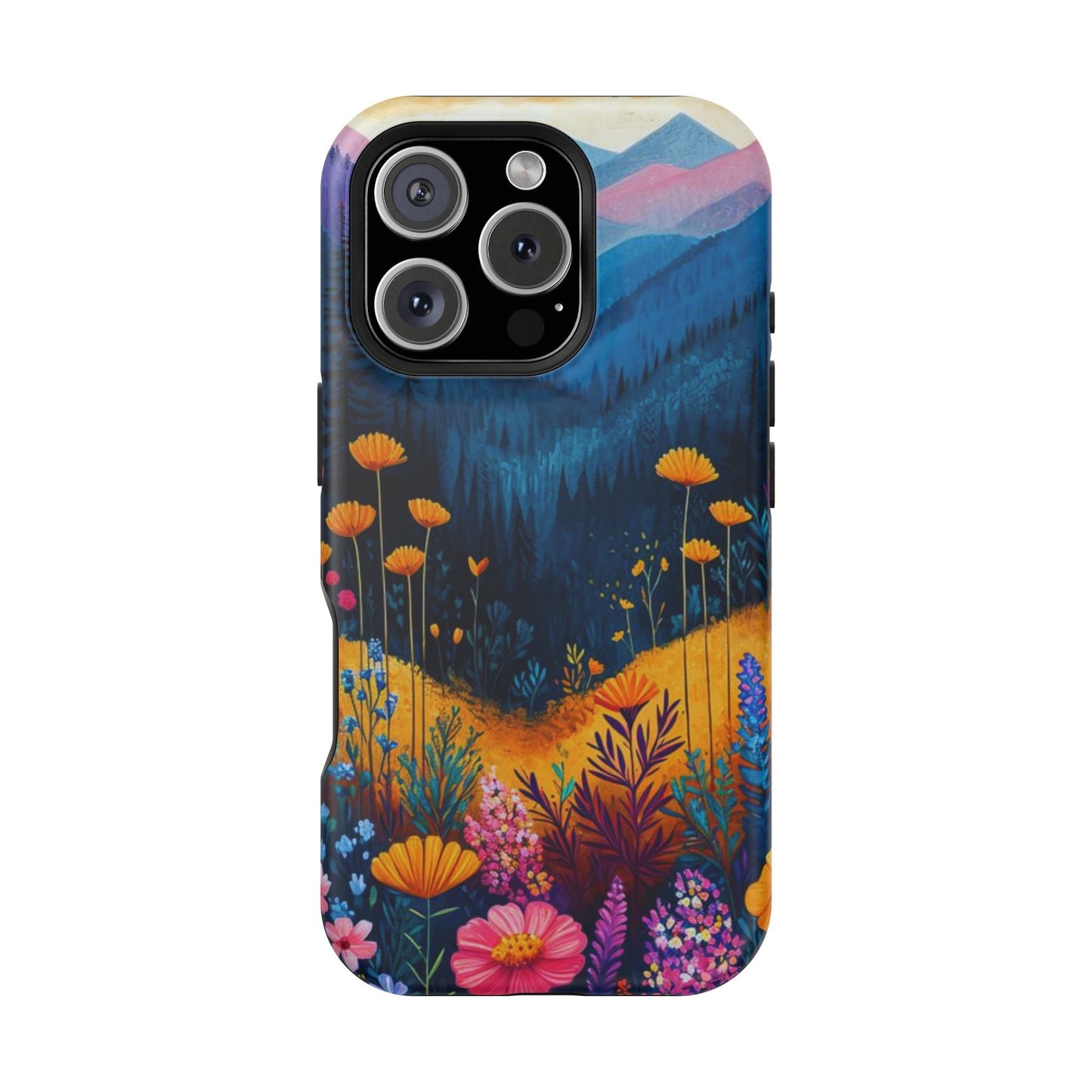 Vibrant Wildflower Mountain MagSafe iPhone Case – Bold Nature Art, Dual - Layer Protection - BOGO Cases