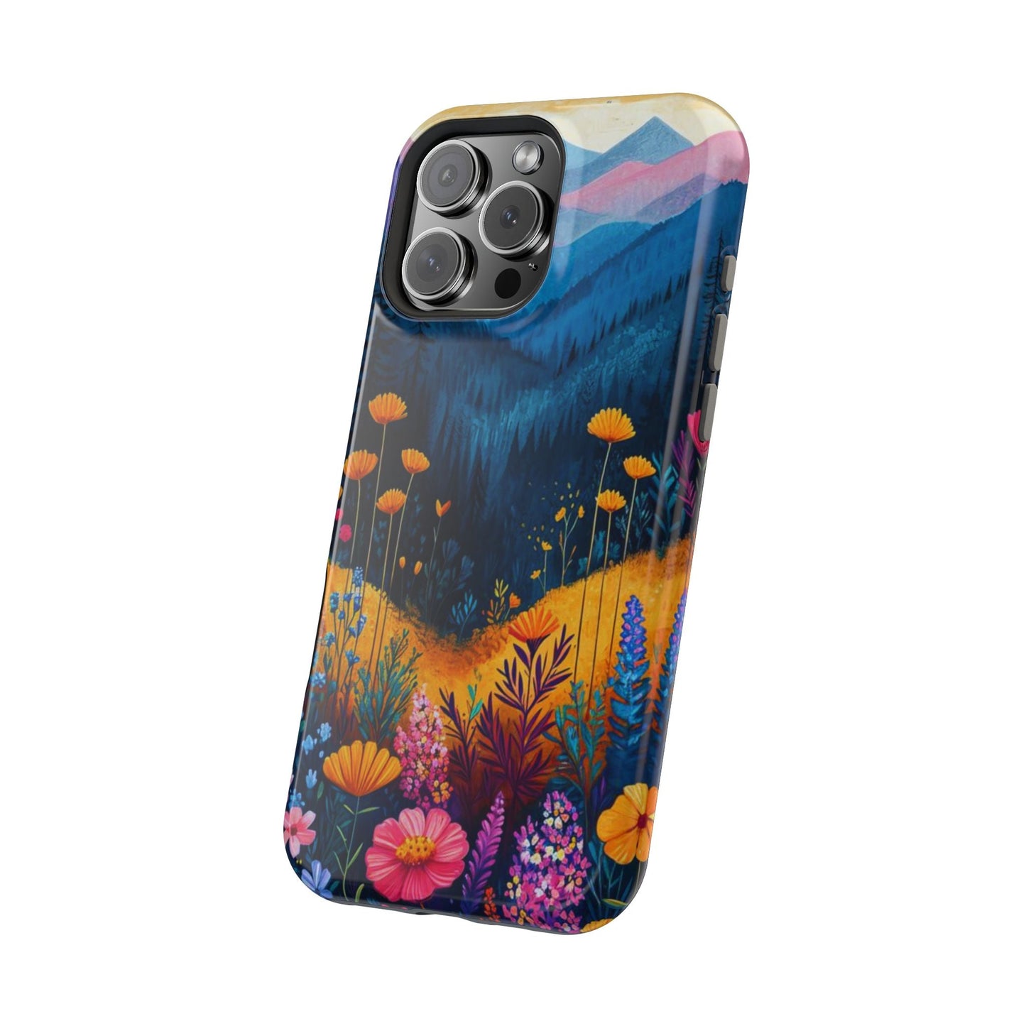 Vibrant Wildflower Mountain MagSafe iPhone Case – Bold Nature Art, Dual - Layer Protection - BOGO Cases