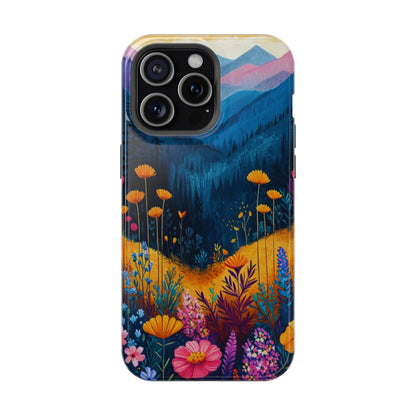 Vibrant Wildflower Mountain MagSafe iPhone Case – Bold Nature Art, Dual - Layer Protection - BOGO Cases