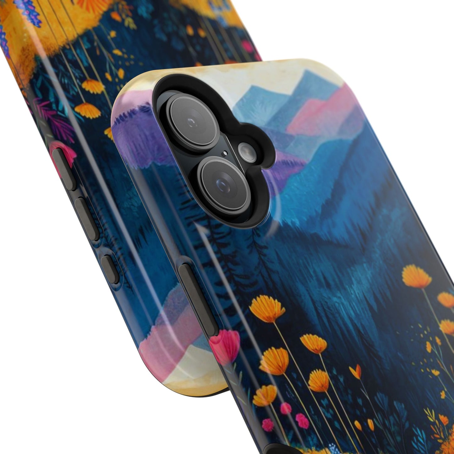 Vibrant Wildflower Mountain MagSafe iPhone Case – Bold Nature Art, Dual - Layer Protection - BOGO Cases