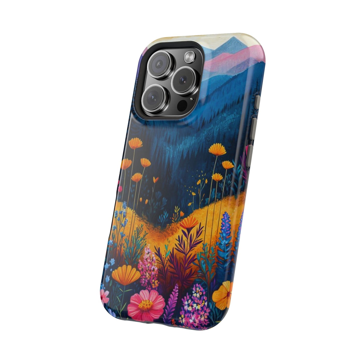 Vibrant Wildflower Mountain MagSafe iPhone Case – Bold Nature Art, Dual - Layer Protection - BOGO Cases