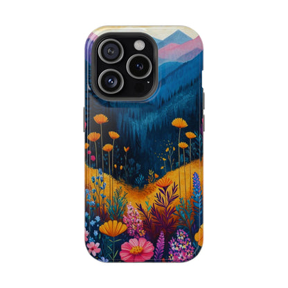 Vibrant Wildflower Mountain MagSafe iPhone Case – Bold Nature Art, Dual - Layer Protection - BOGO Cases