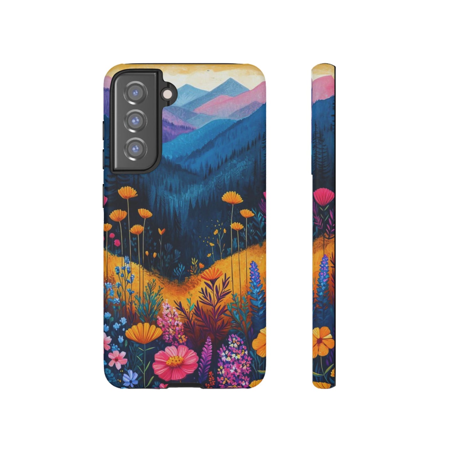 Vibrant Wildflower Mountain Samsung Galaxy Case – Bold Nature Art, Dual - Layer Protection - BOGO Cases