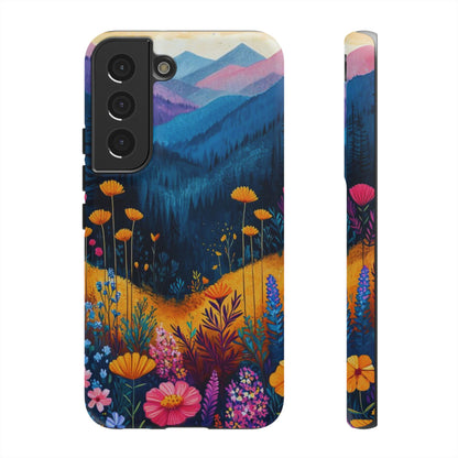 Vibrant Wildflower Mountain Samsung Galaxy Case – Bold Nature Art, Dual - Layer Protection - BOGO Cases