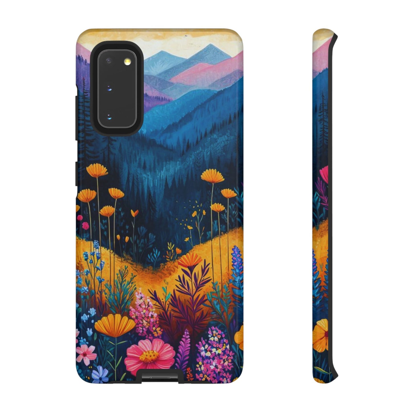 Vibrant Wildflower Mountain Samsung Galaxy Case – Bold Nature Art, Dual - Layer Protection - BOGO Cases