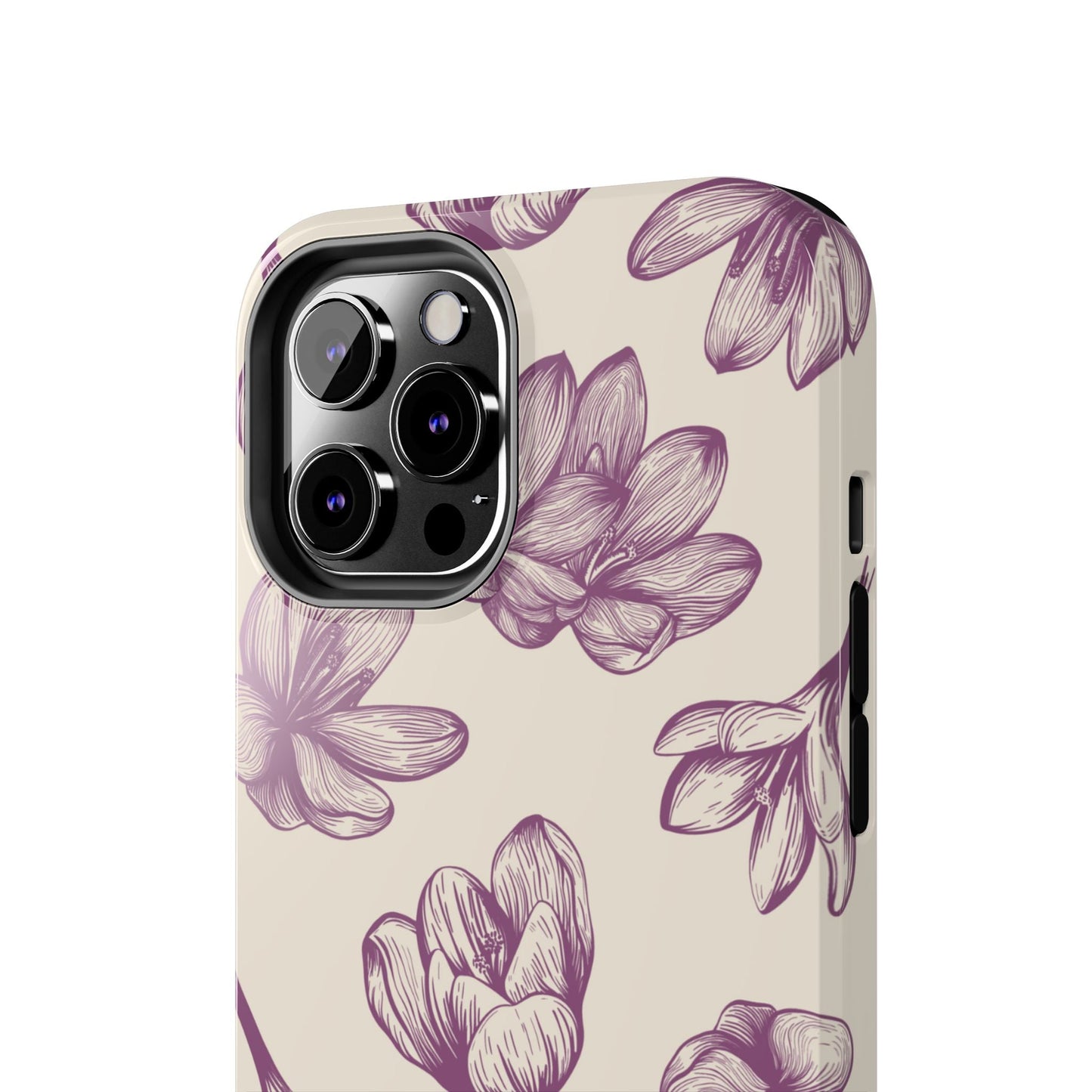 Vintage Botanical Floral Tough iPhone Case – Hand - Drawn Purple Flowers, Shockproof Design - BOGO Cases