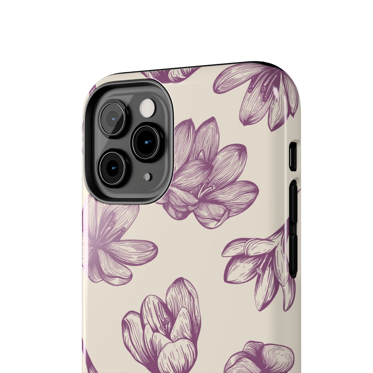 Vintage Botanical Floral Tough iPhone Case – Hand - Drawn Purple Flowers, Shockproof Design - BOGO Cases