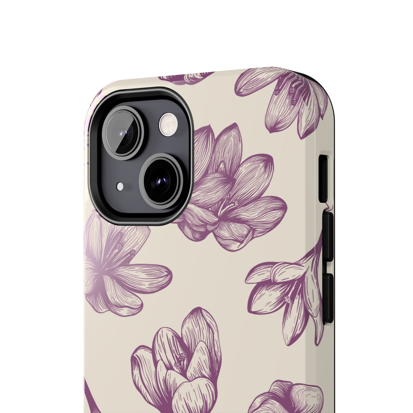 Vintage Botanical Floral Tough iPhone Case – Hand - Drawn Purple Flowers, Shockproof Design - BOGO Cases