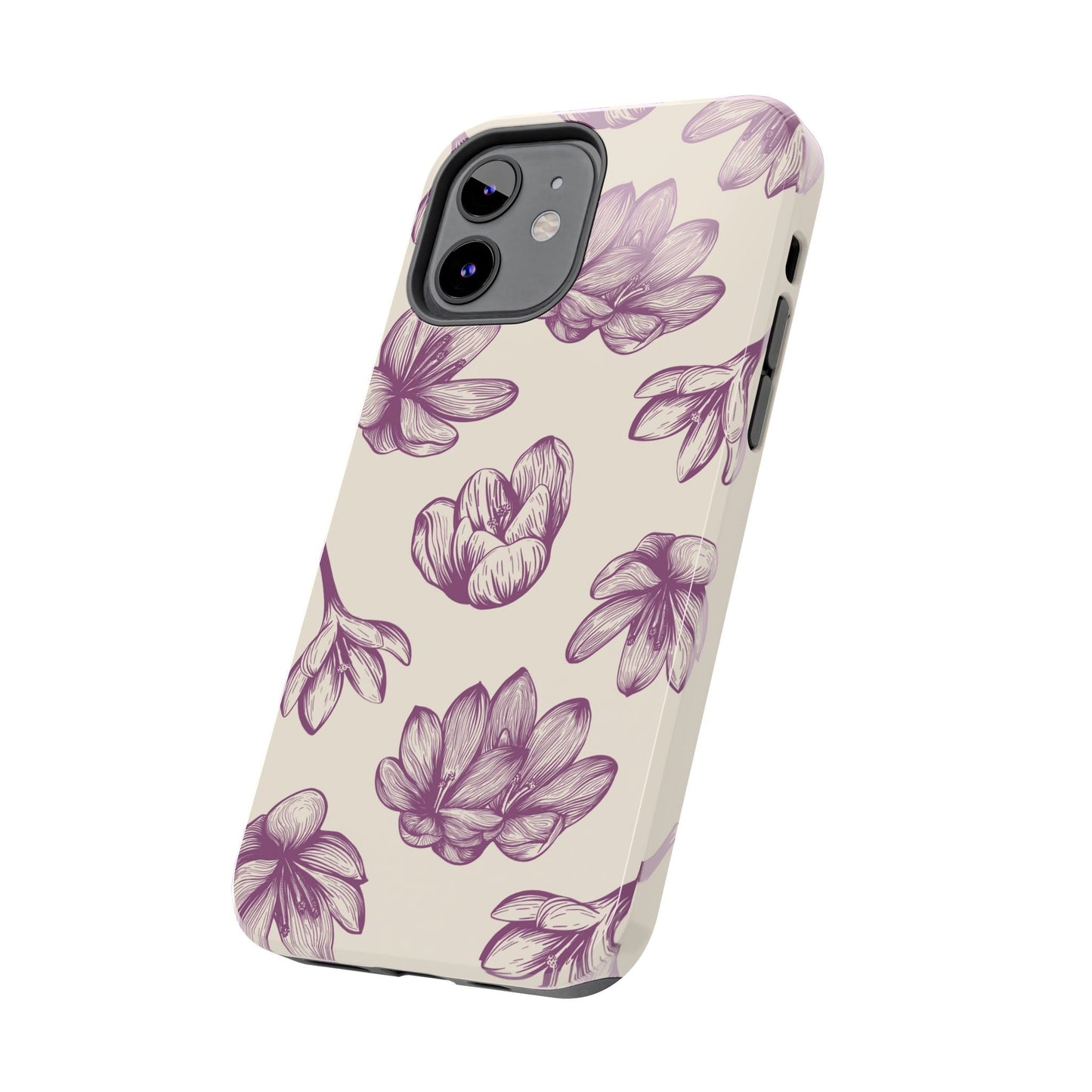 Vintage Botanical Floral Tough iPhone Case – Hand - Drawn Purple Flowers, Shockproof Design - BOGO Cases