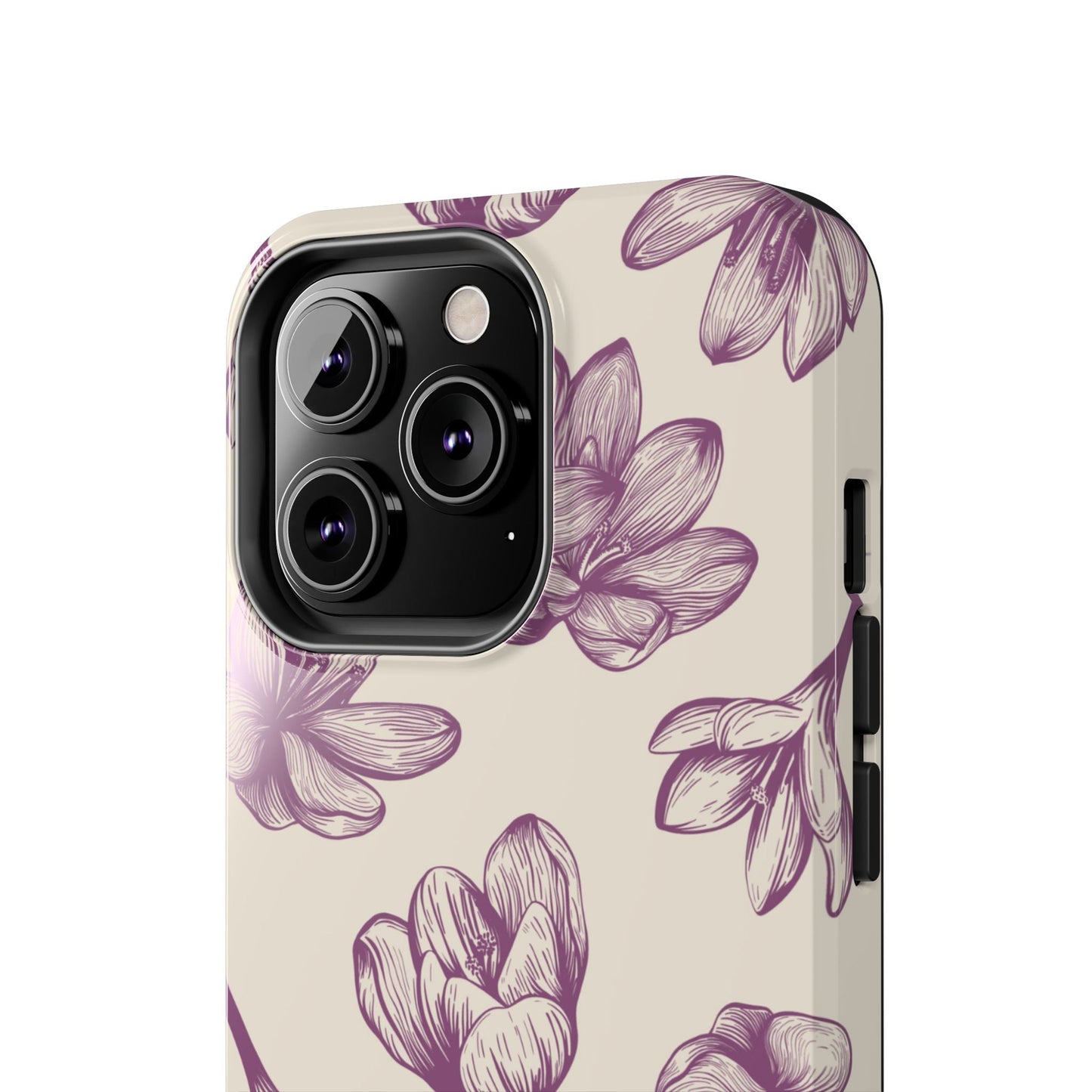 Vintage Botanical Floral Tough iPhone Case – Hand - Drawn Purple Flowers, Shockproof Design - BOGO Cases
