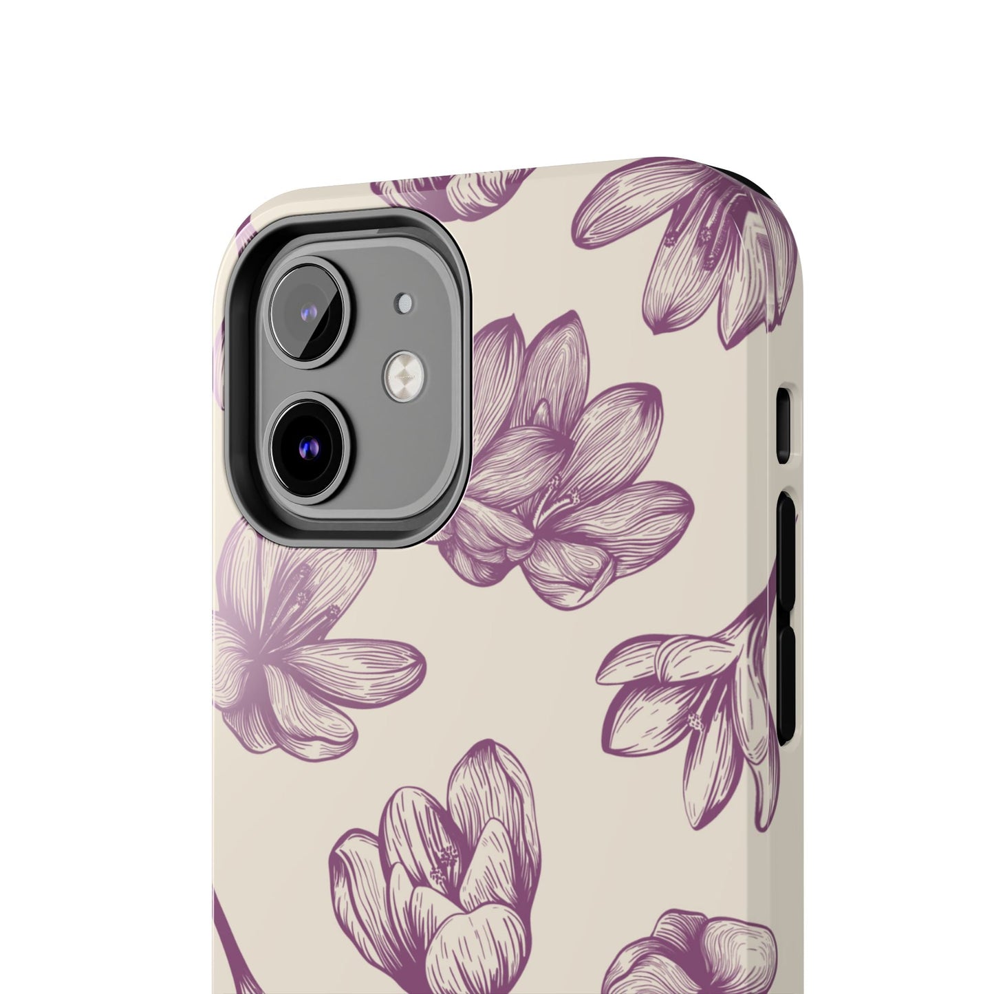 Vintage Botanical Floral Tough iPhone Case – Hand - Drawn Purple Flowers, Shockproof Design - BOGO Cases