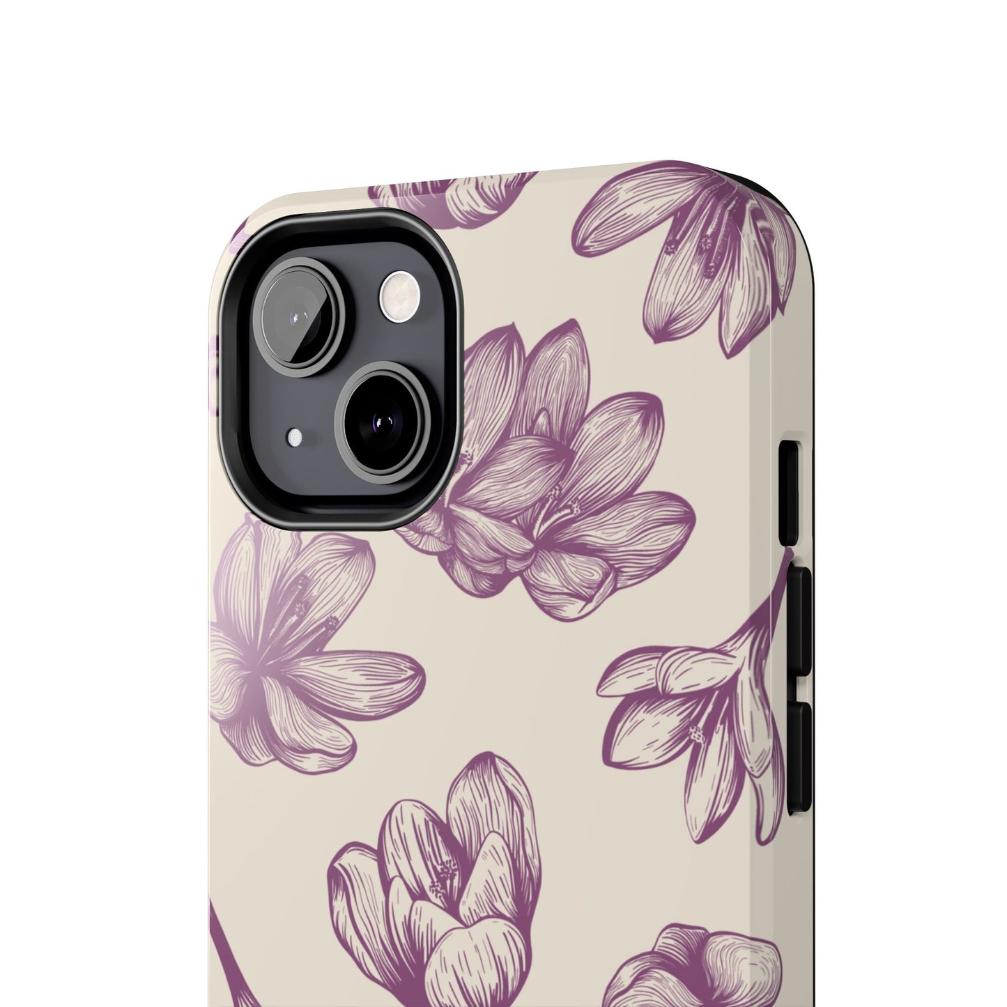 Vintage Botanical Floral Tough iPhone Case – Hand - Drawn Purple Flowers, Shockproof Design - BOGO Cases