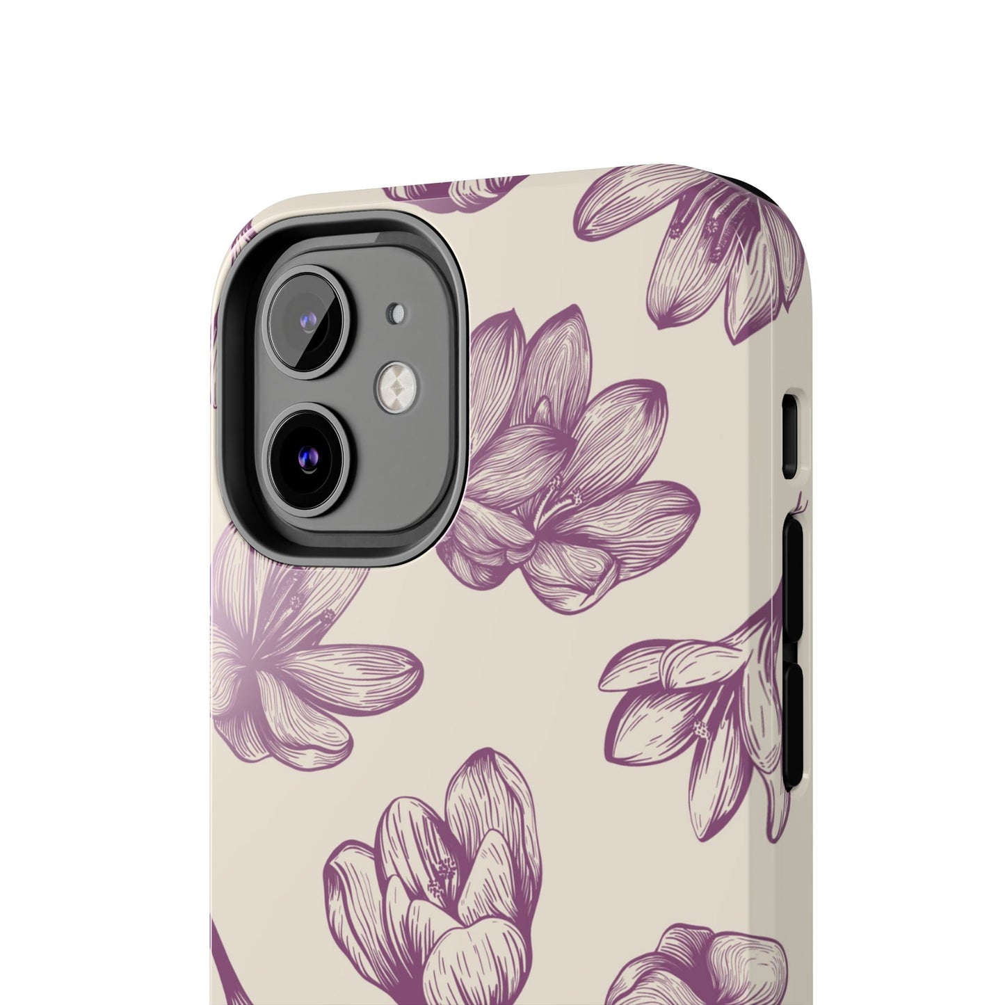 Vintage Botanical Floral Tough iPhone Case – Hand - Drawn Purple Flowers, Shockproof Design - BOGO Cases