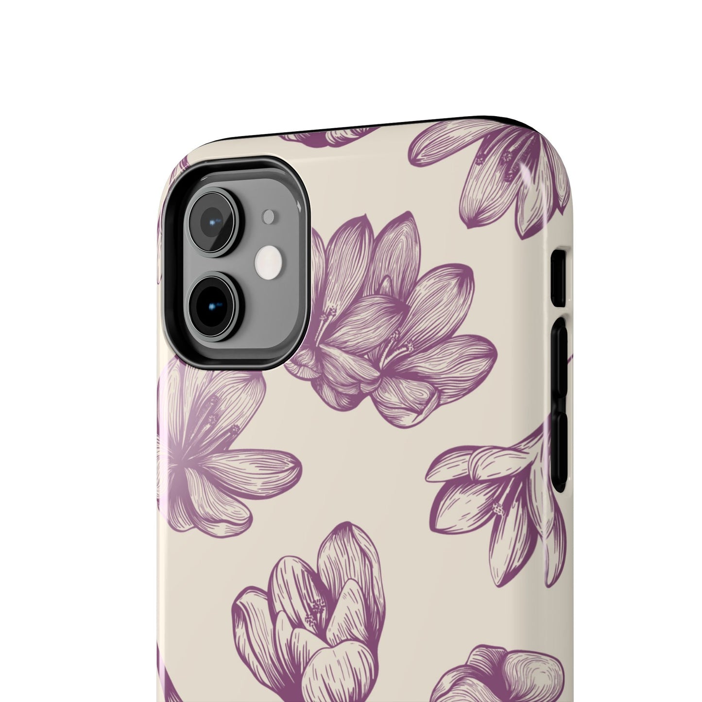 Vintage Botanical Floral Tough iPhone Case – Hand - Drawn Purple Flowers, Shockproof Design - BOGO Cases