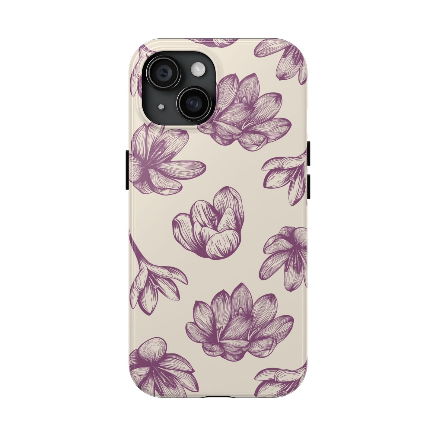 Vintage Botanical Floral Tough iPhone Case – Hand - Drawn Purple Flowers, Shockproof Design - BOGO Cases
