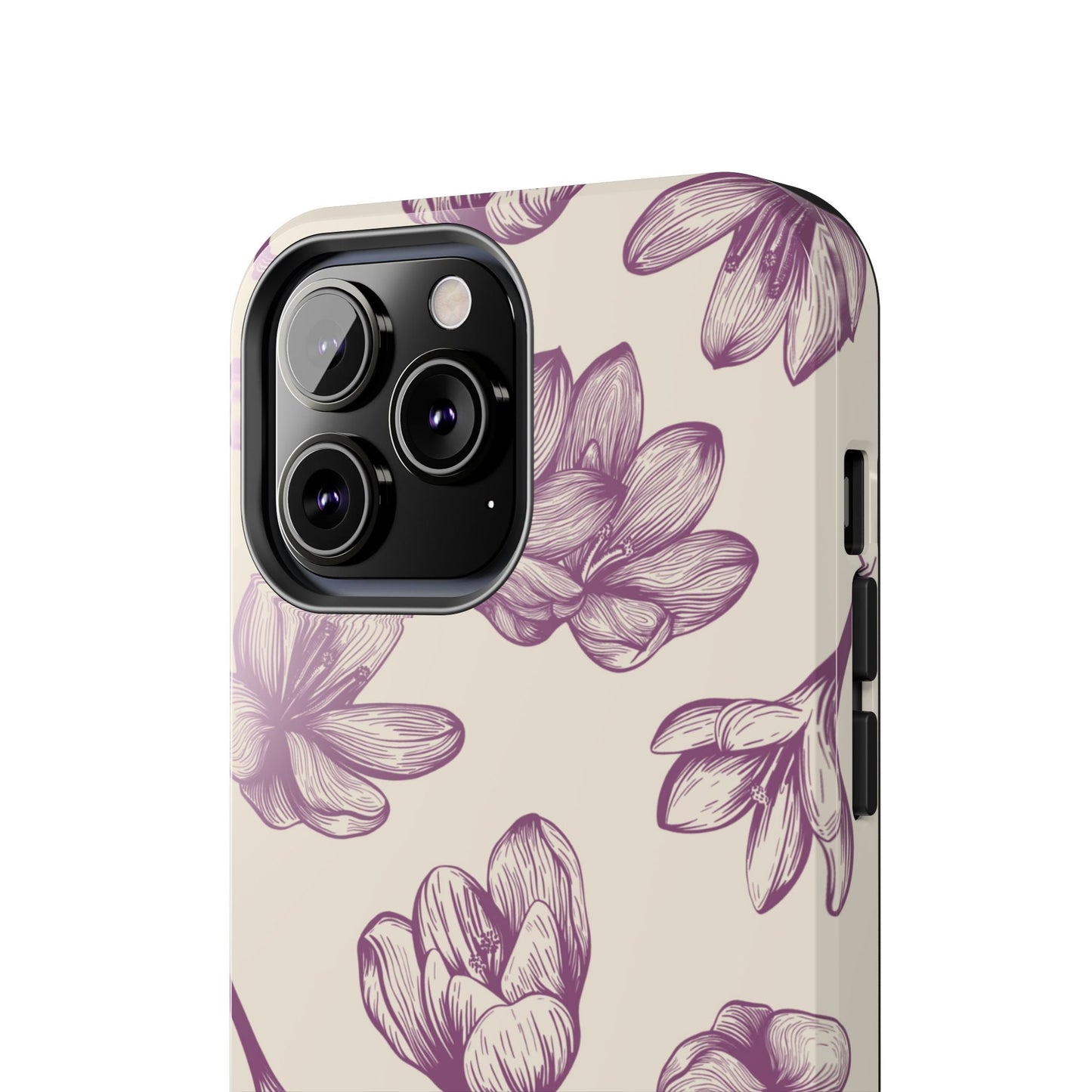 Vintage Botanical Floral Tough iPhone Case – Hand - Drawn Purple Flowers, Shockproof Design - BOGO Cases