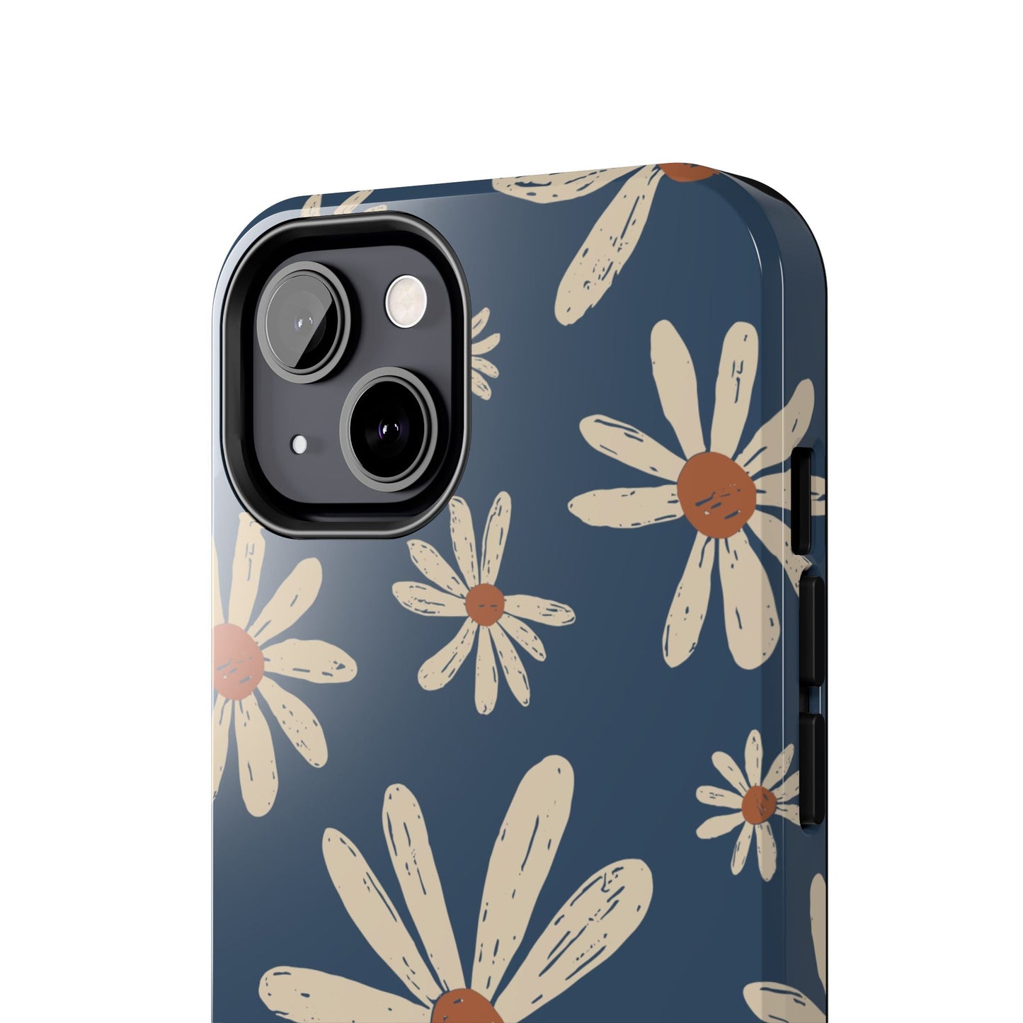 Vintage Daisies iPhone Case – Navy Blue Floral Design, Scratch - Resistant with Shock - Absorbing Bumper - BOGO Cases