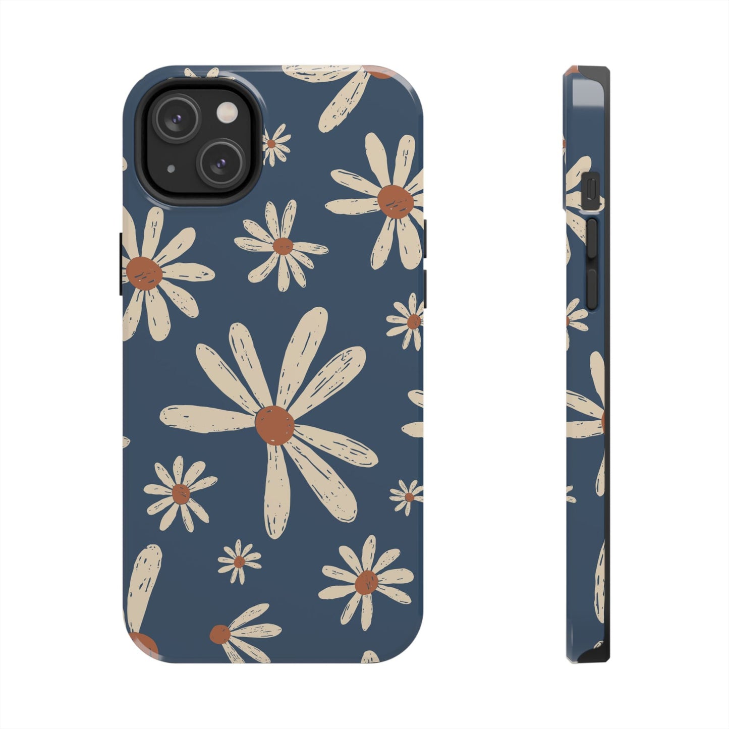 Vintage Daisies iPhone Case – Navy Blue Floral Design, Scratch - Resistant with Shock - Absorbing Bumper - BOGO Cases
