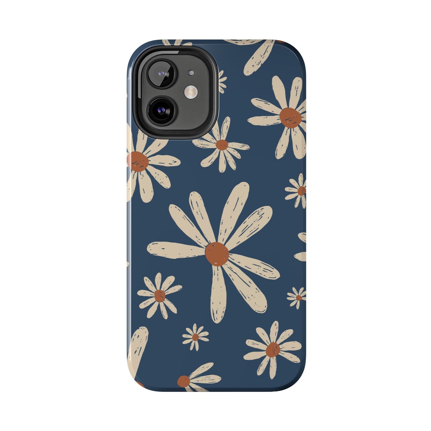 Vintage Daisies iPhone Case – Navy Blue Floral Design, Scratch - Resistant with Shock - Absorbing Bumper - BOGO Cases