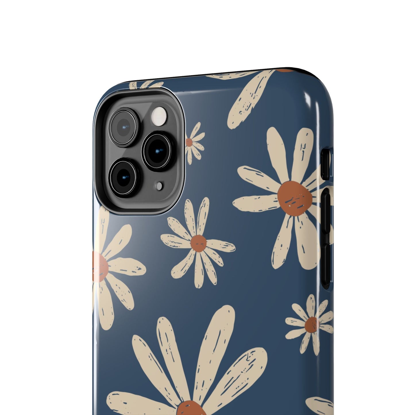 Vintage Daisies iPhone Case – Navy Blue Floral Design, Scratch - Resistant with Shock - Absorbing Bumper - BOGO Cases