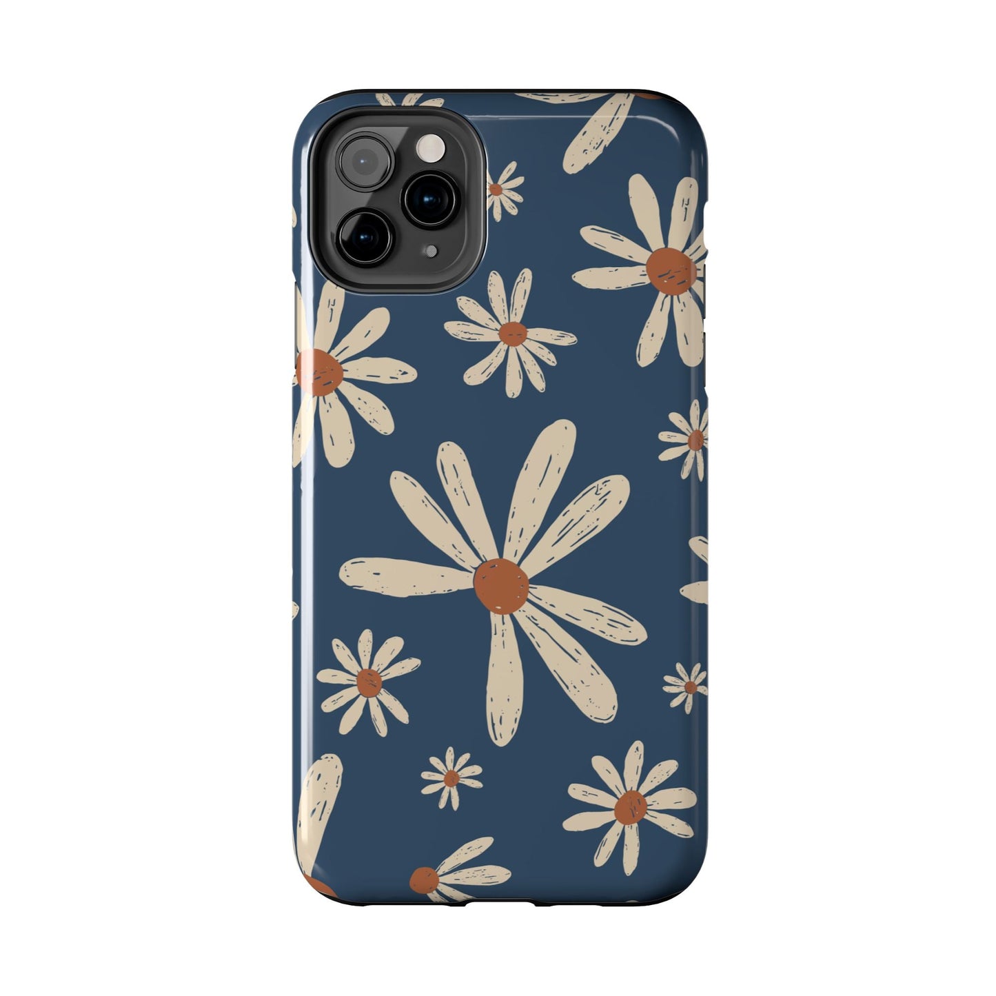 Vintage Daisies iPhone Case – Navy Blue Floral Design, Scratch - Resistant with Shock - Absorbing Bumper - BOGO Cases
