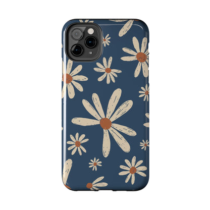 Vintage Daisies iPhone Case – Navy Blue Floral Design, Scratch - Resistant with Shock - Absorbing Bumper - BOGO Cases
