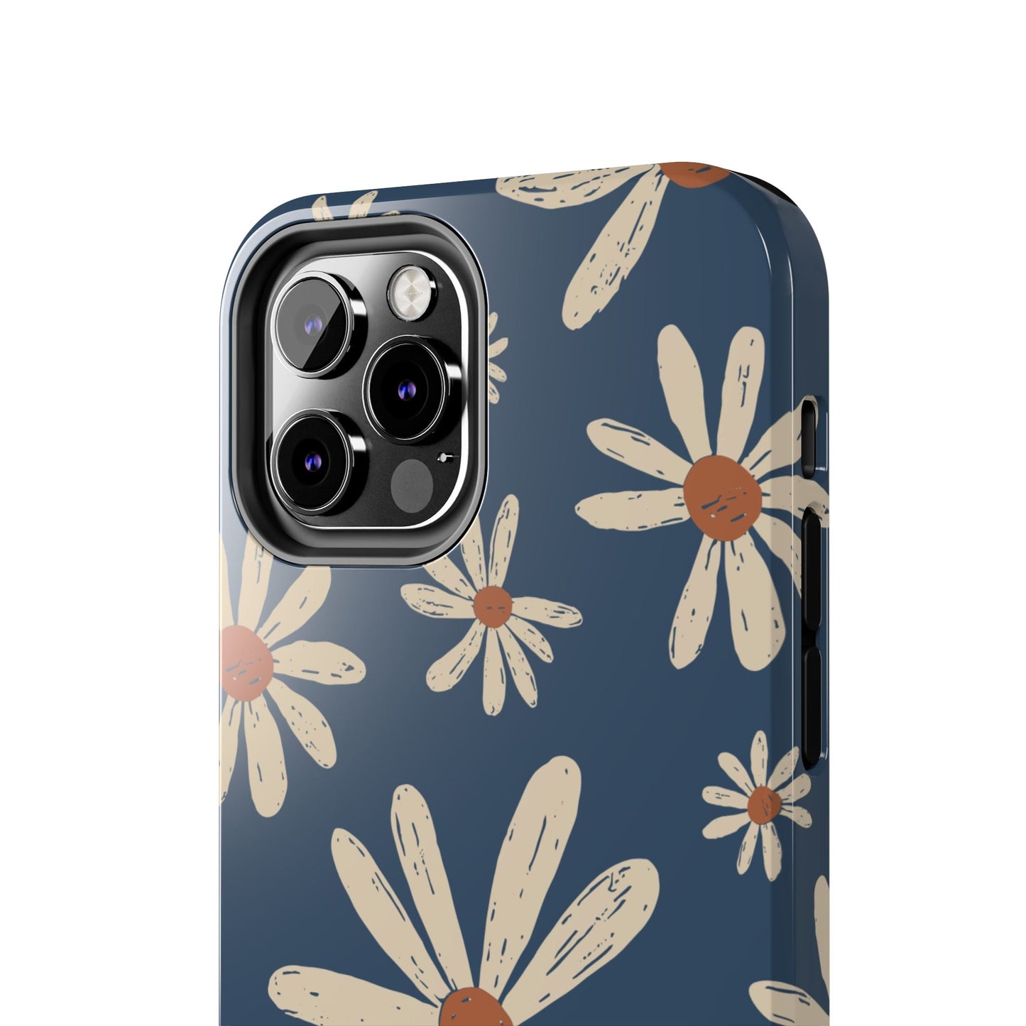 Vintage Daisies iPhone Case – Navy Blue Floral Design, Scratch - Resistant with Shock - Absorbing Bumper - BOGO Cases