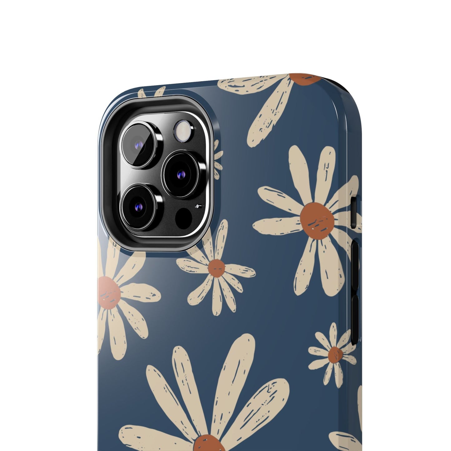 Vintage Daisies iPhone Case – Navy Blue Floral Design, Scratch - Resistant with Shock - Absorbing Bumper - BOGO Cases