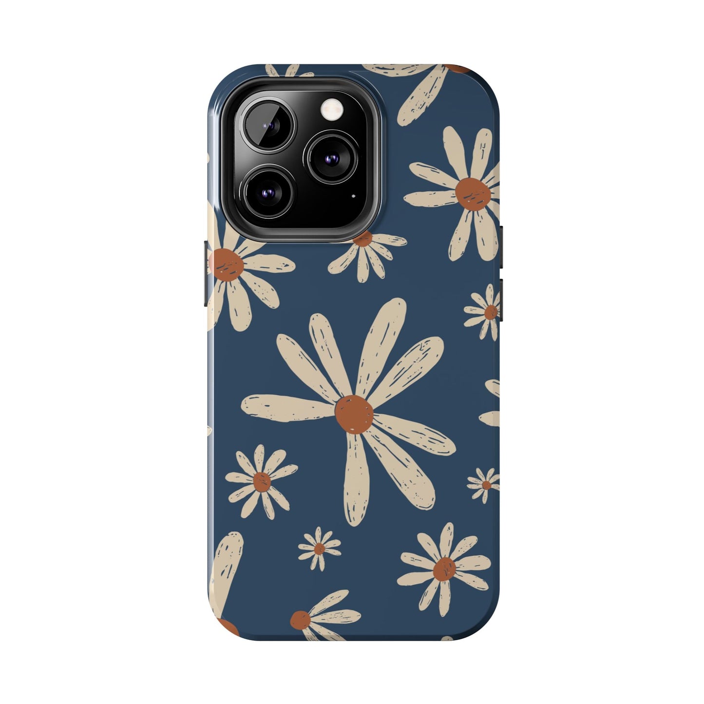 Vintage Daisies iPhone Case – Navy Blue Floral Design, Scratch - Resistant with Shock - Absorbing Bumper - BOGO Cases