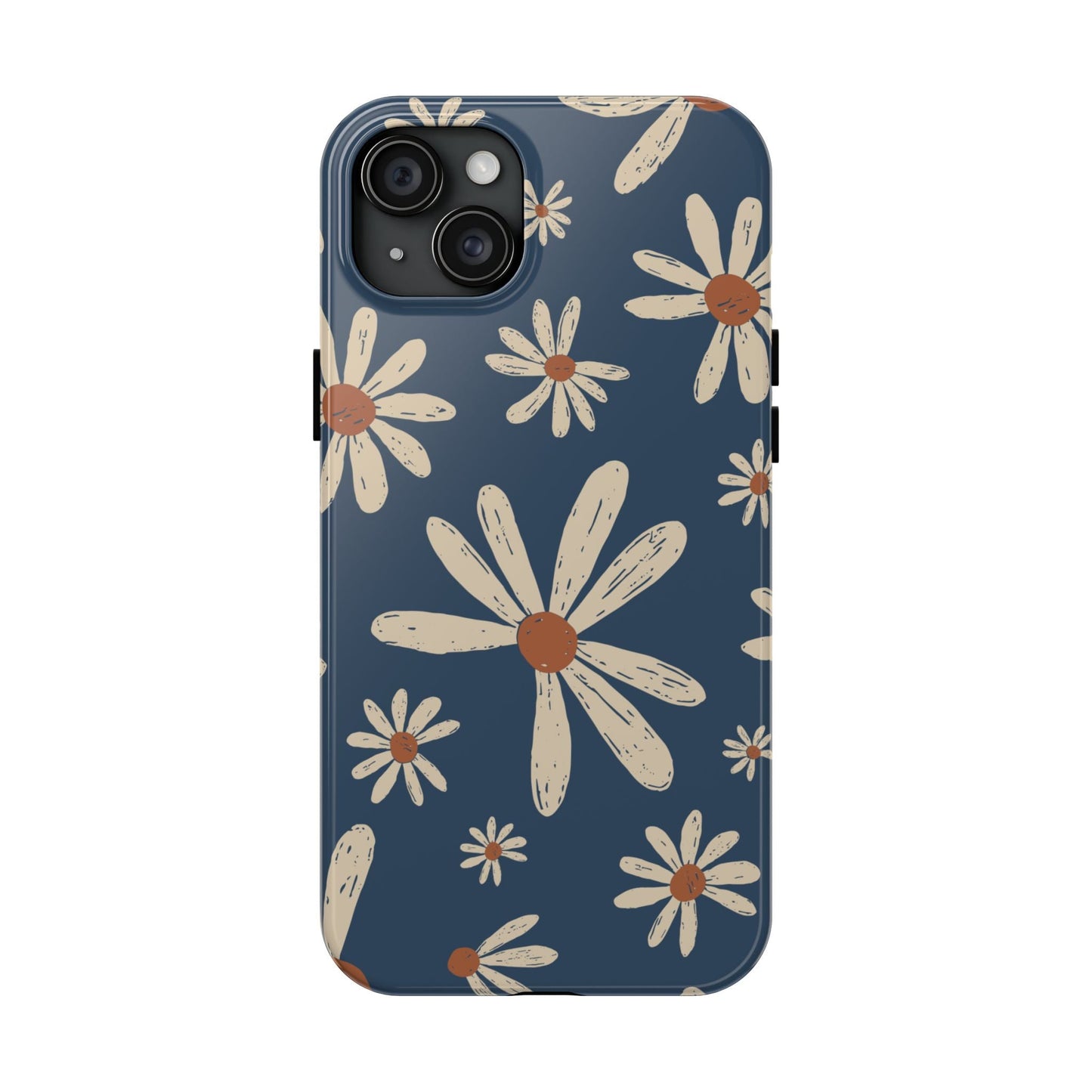 Vintage Daisies iPhone Case – Navy Blue Floral Design, Scratch - Resistant with Shock - Absorbing Bumper - BOGO Cases