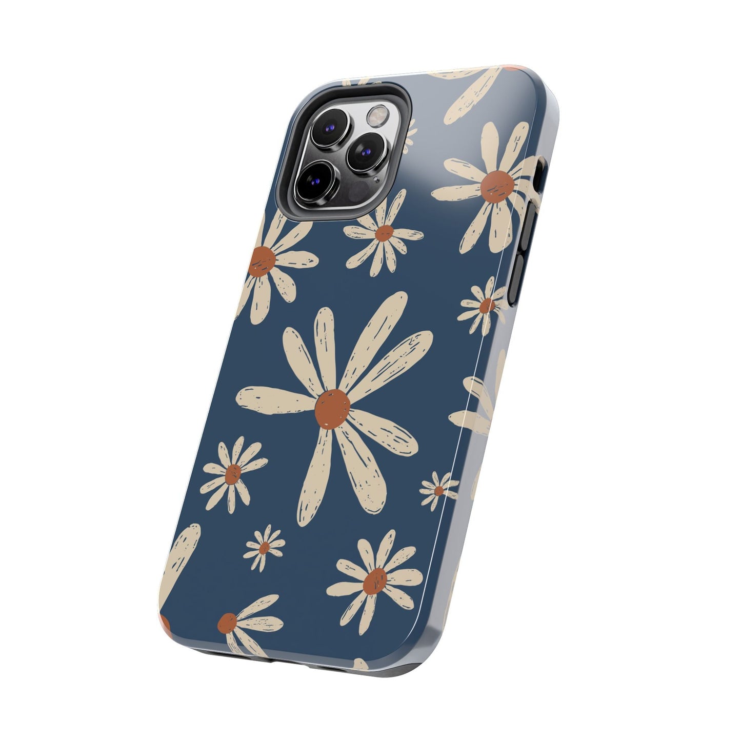Vintage Daisies iPhone Case – Navy Blue Floral Design, Scratch - Resistant with Shock - Absorbing Bumper - BOGO Cases