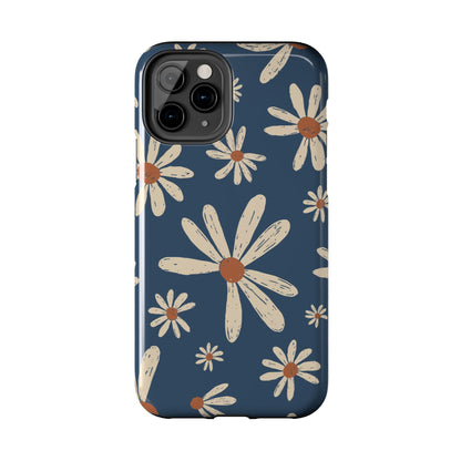 Vintage Daisies iPhone Case – Navy Blue Floral Design, Scratch - Resistant with Shock - Absorbing Bumper - BOGO Cases