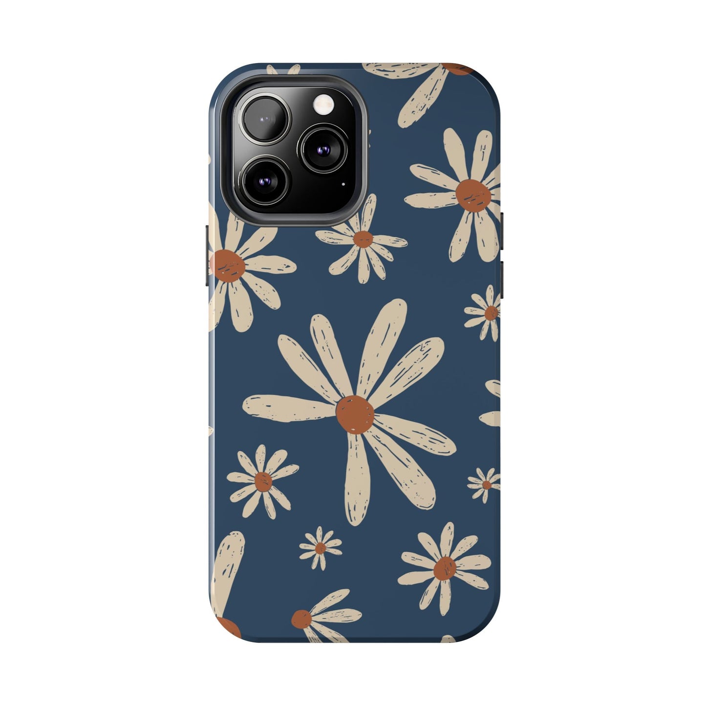 Vintage Daisies iPhone Case – Navy Blue Floral Design, Scratch - Resistant with Shock - Absorbing Bumper - BOGO Cases